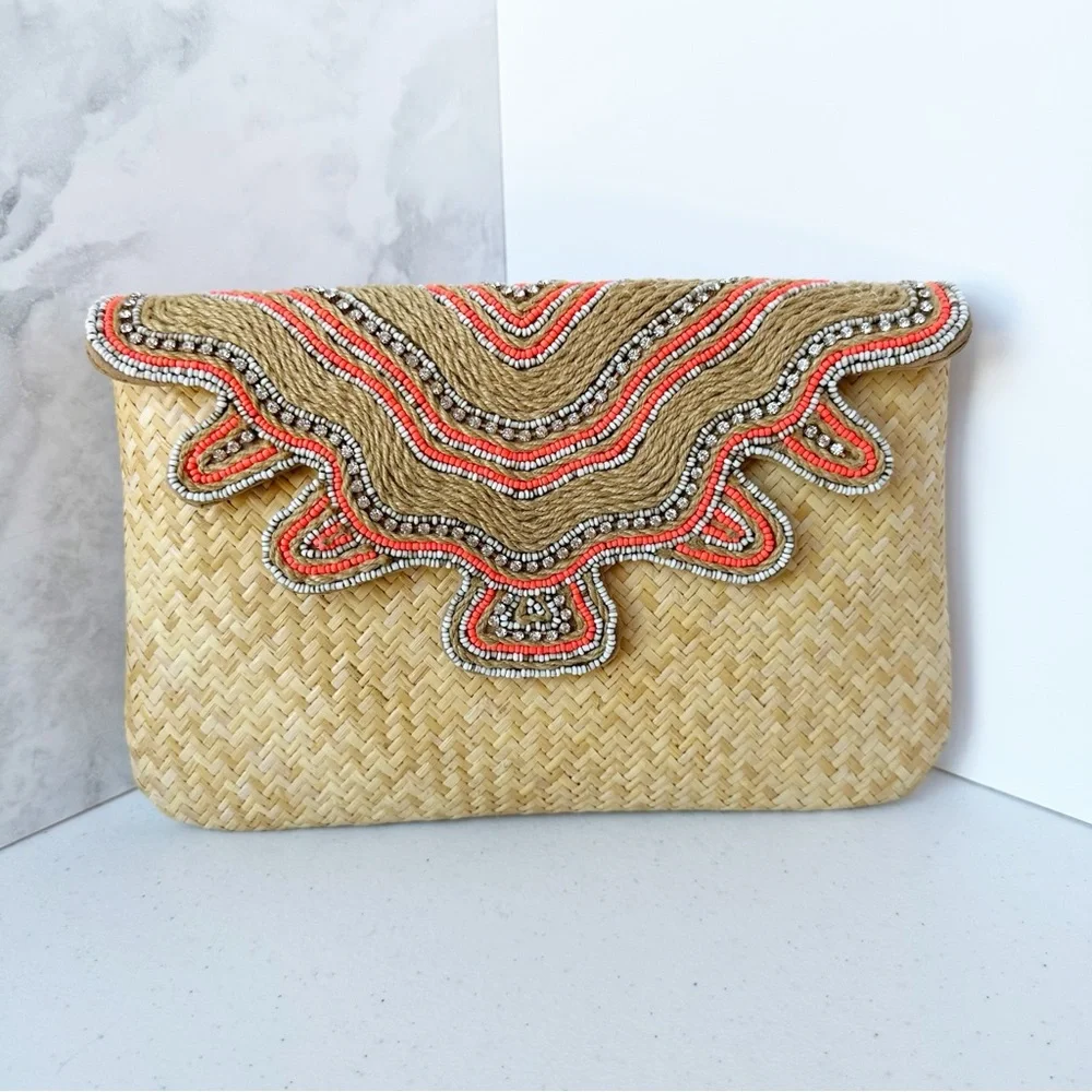 Tommy Bahama 'Lost Coast' Embellished Woven Rattan Clutch